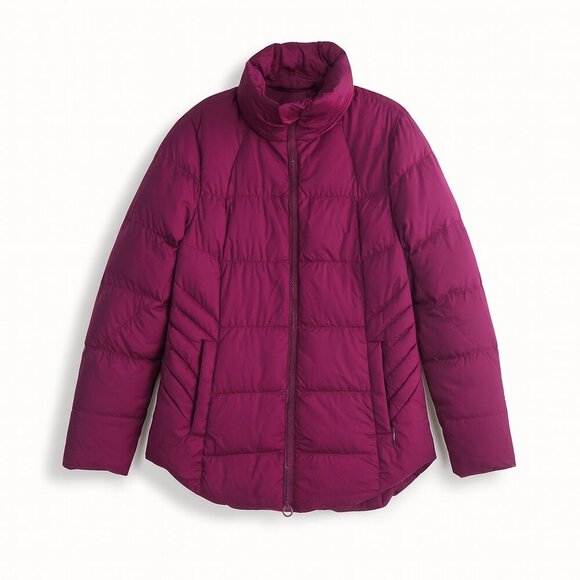 Athleta Downtown Down Feather Warm Winter Puffer Jacket Coat Plum Purple Large - Picture 1 of 16